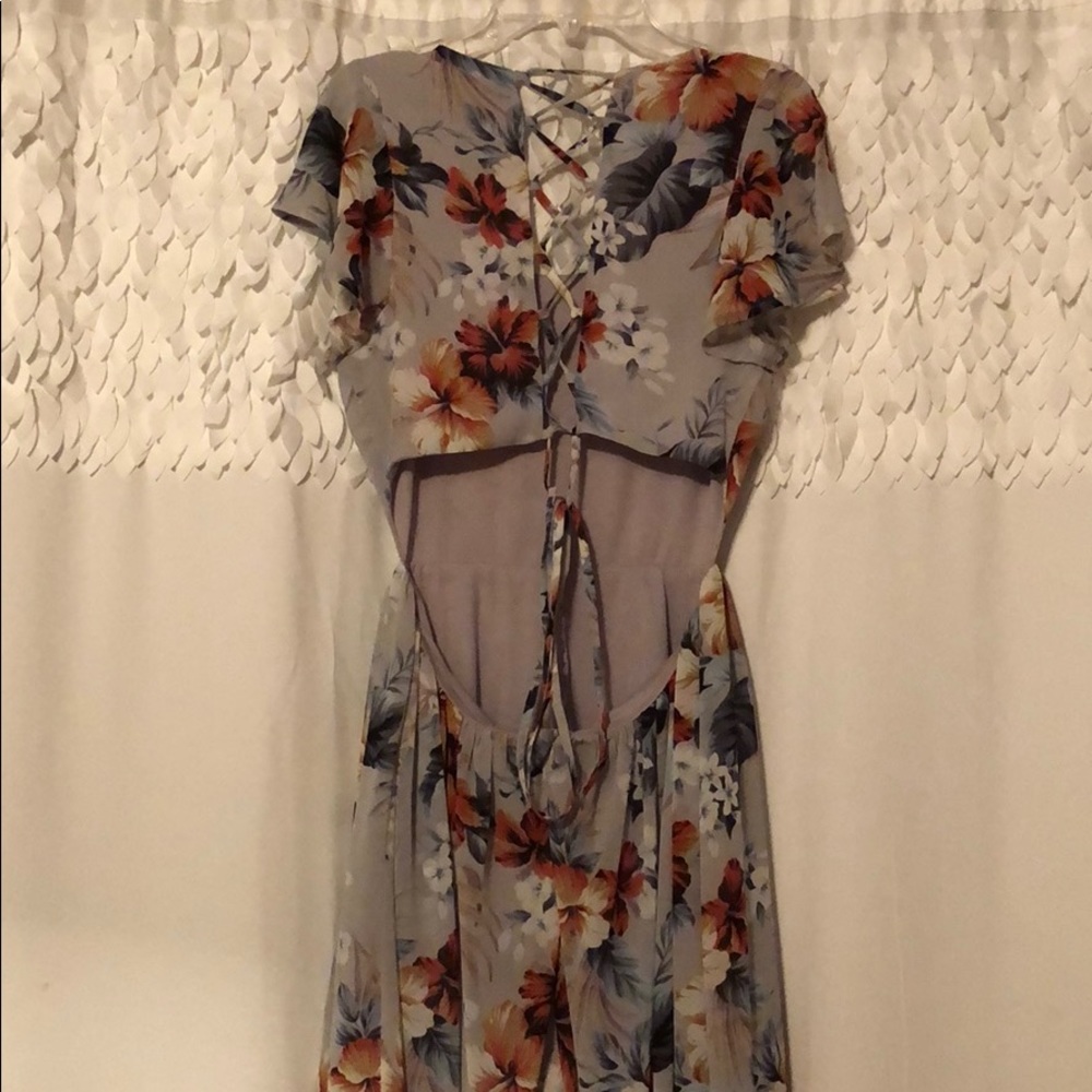 Lulus Floral Lace Up Open Back Mini Dress